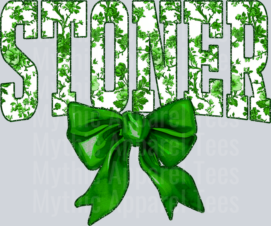 Stoner College Font With Bow Floral Pattern Weed