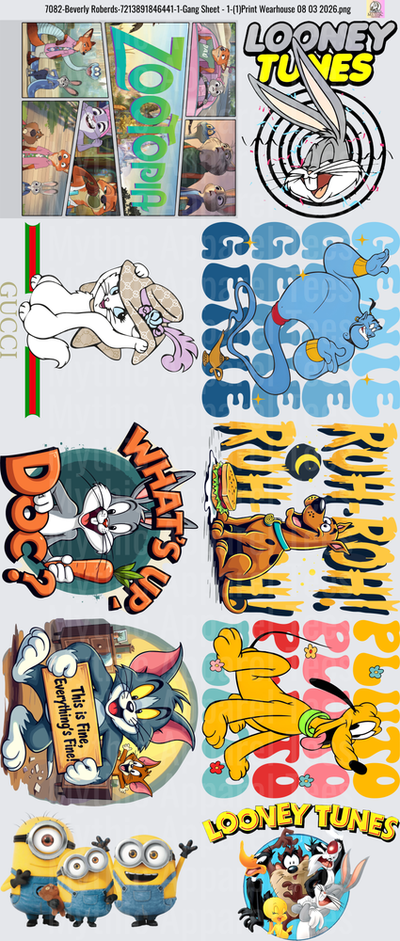 Gang Sheet FULL SIZE DESIGNS Looney Tunes Character Collection Bugs Bunny Daffy Duck Tweety Porky Pig