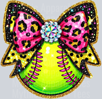 Glitter Softball Rhinestone Leopard School Spirit & Sports