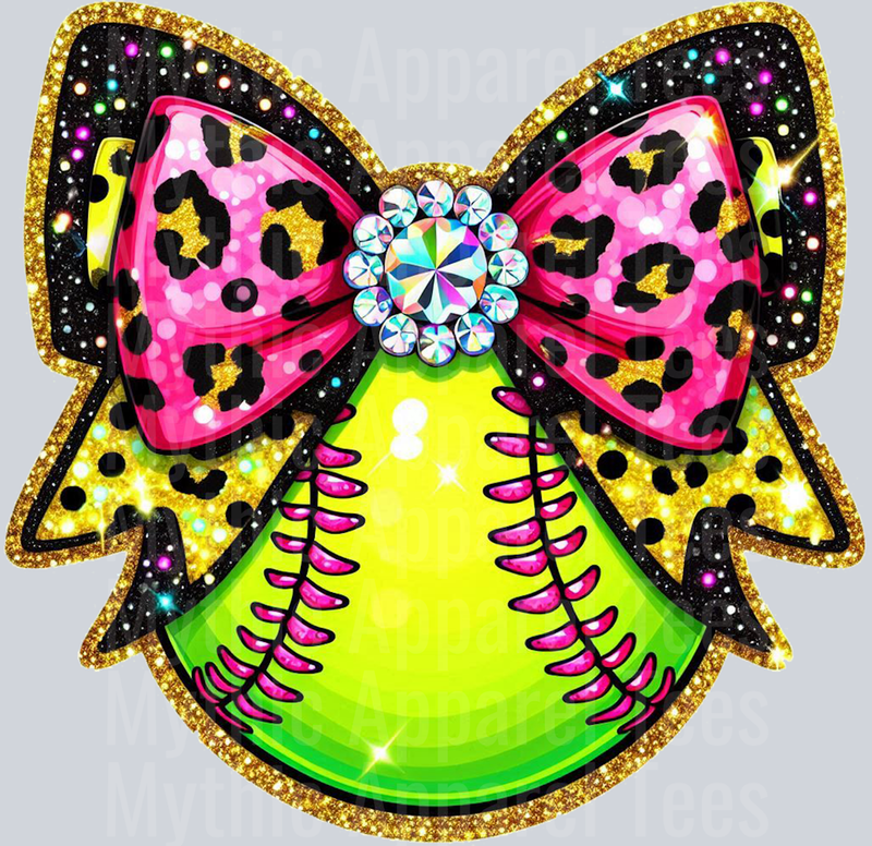 Glitter Softball Rhinestone Leopard School Spirit & Sports