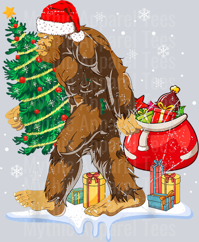 63 Bigfoot Christmas Tree Lights Xmas Sasquatch Lovers Boys Men T-Shirt