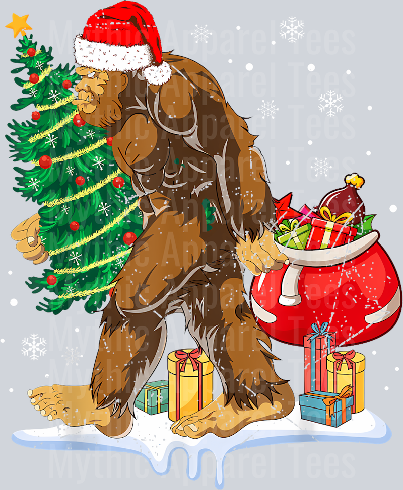 63 Bigfoot Christmas Tree Lights Xmas Sasquatch Lovers Boys Men T-Shirt