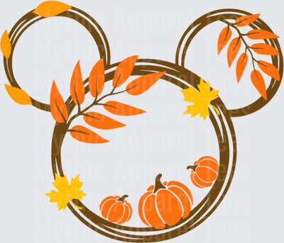 Disney Fall and Thanksgiving Mickey Mouse Ears Autumn Wreath with Pumpkins and Leaves