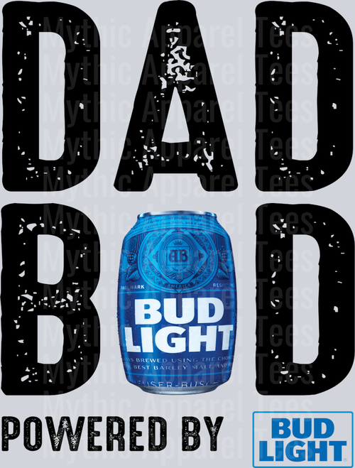 Dad bod powered by Bud Light black white DTF Drink Transfers