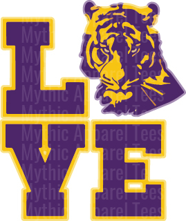 Purple and Gold Tiger LOVE Stacked Letter Design LSU Colors