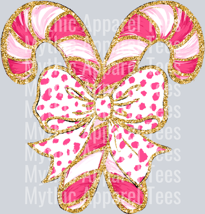 Candycane and Bow gold style gillter print