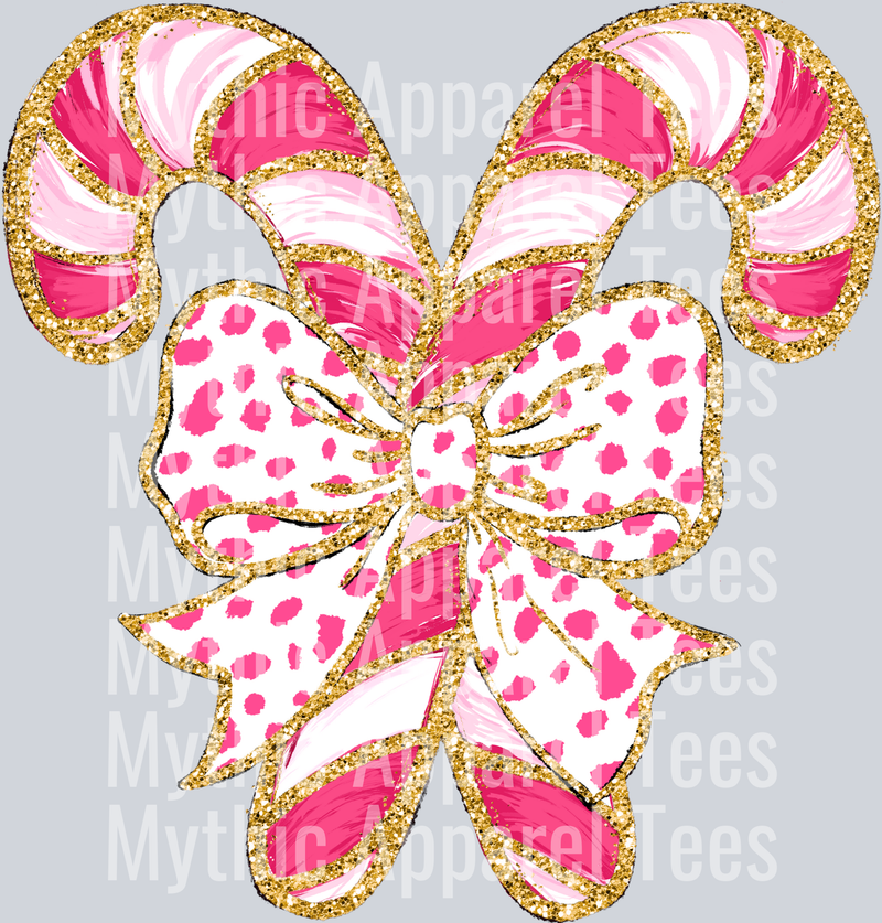 Candycane and Bow gold style gillter print