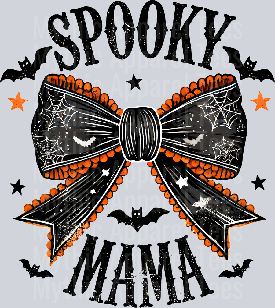 spooky mama Bat and Bow with moon and bats flying DTF Halloween Transfers