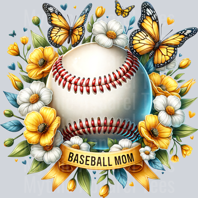 Baseball with butterfly and yellow flowers  DTF Baseball Transfers