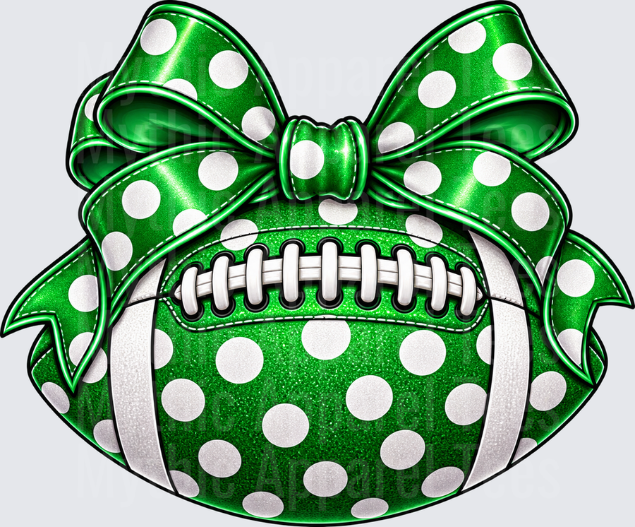 Football Green and White Polka Dot Glitter Football with Matching Bow