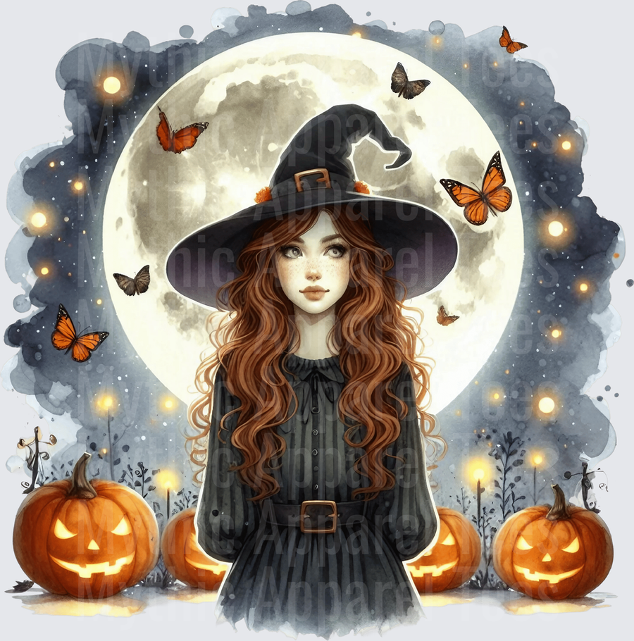 Halloween Gothic Witches Redhead Moon Pumpkins Butterflies