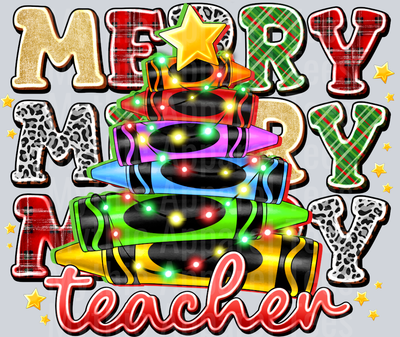 Merry Teacher Christmas Neon Lights