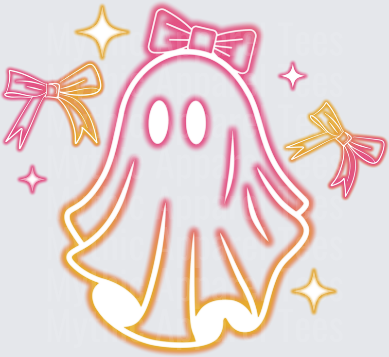 Halloween Neon Glow Girly Ghost with Pink Bow and Sparkles