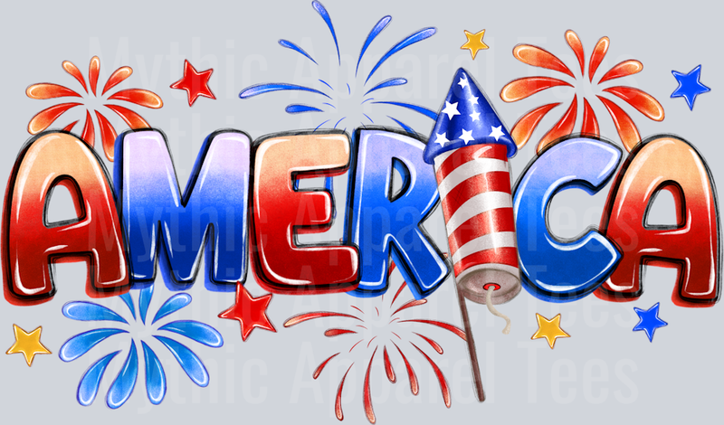 America Fireworks Red White and Blue Patriotic DTF 4th of July Transfers