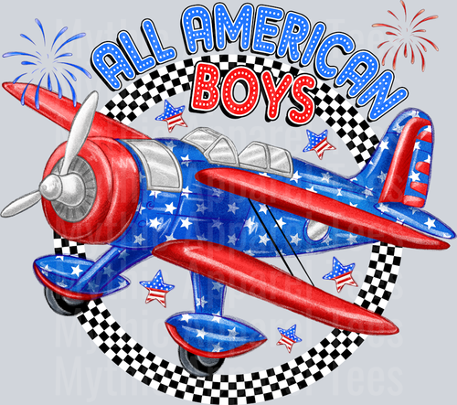 All American Boys Airplane Red White and Blue Patriotic DTF 4th of July Transfers