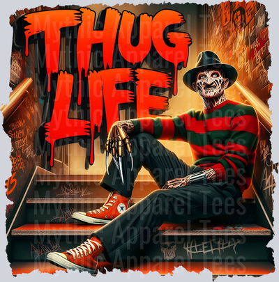 Freddy Kreuger Thug Life Accent style font Horror Movie Halloween DTF Thug Life Transfers