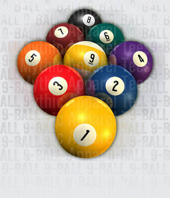 9-Ball Pool Billiards Rack Diamond Formation with Numbered Balls 1 Through 9