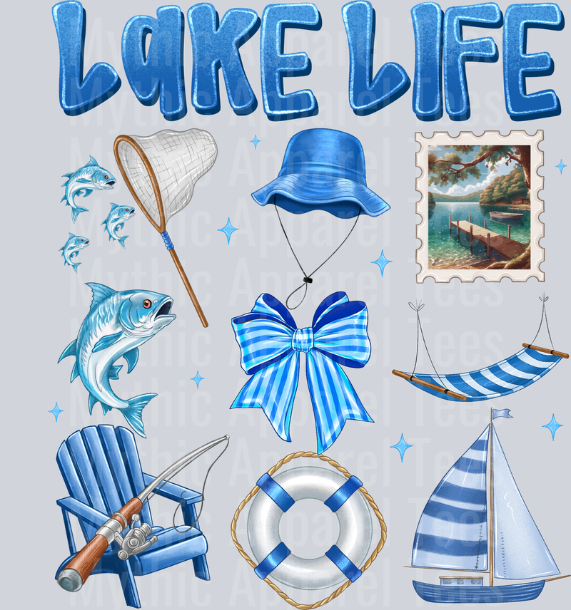 Lake Life nete and hat chair and ship DTF Summer Transfers