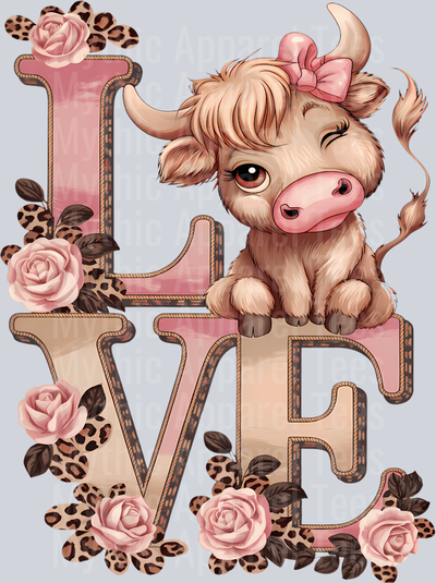 220 Kawaii Highland Cow Love Floral Leopard Valentines Day Long Sleeve T-Shirt