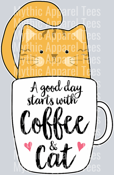 A good day starts with coffee and cat DTF Coffee Transfers