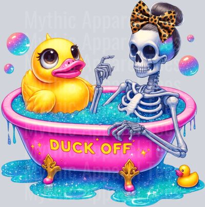 Duck Off Bright Pink and blue tub rubber ducky Skelly Girl DTF Skull Transfers