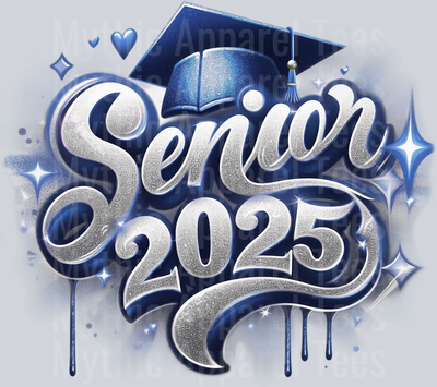 007 Senior 2025 Airbrushed Navy Blue DTF 2025 Senior Graduation Transfers