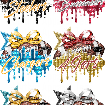 NFL GLITTER 2 GANG SHEET 10 FULL SIZE IMAGES