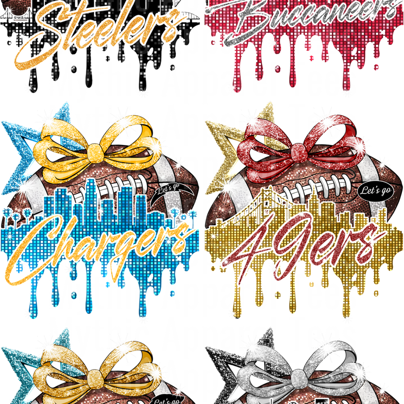 NFL GLITTER 2 GANG SHEET 10 FULL SIZE IMAGES