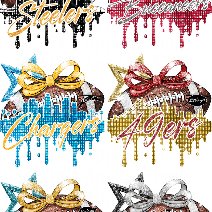 NFL GLITTER 2 GANG SHEET 10 FULL SIZE IMAGES