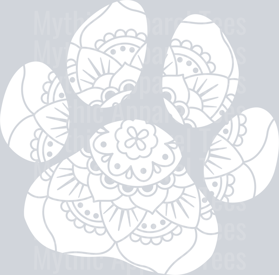 Dog paw mandala white paw print DTF Dog Transfers