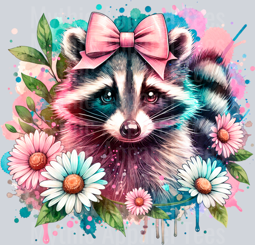 Raccoon with Daises DTF Raccoon Transfers