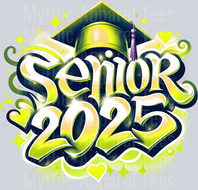 001 Airbrushed Senior 2025 YELLOW DTF 2025 Senior Graduation Transfers