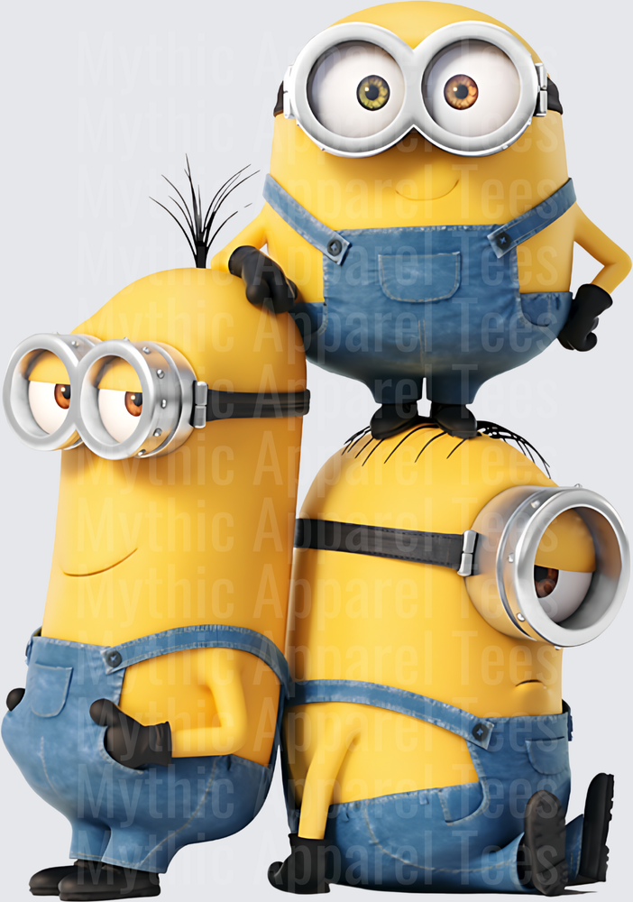 Minnions Trio Stacked Yellow Characters in Denim Overalls
