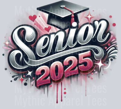 0017 Senior 2025 Airbrushed Maroon and Gray DTF 2025 Senior Graduation Transfers