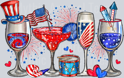 4th Of July Wine DTF Patriotic Transfers