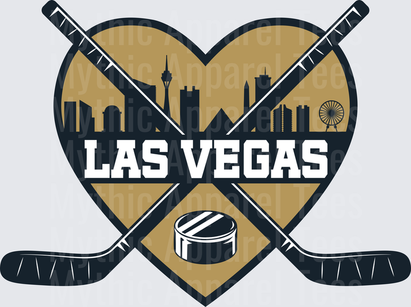 NHL Teams Las Vegas Hockey Heart Skyline Crossed Sticks Puck