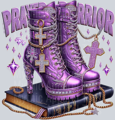 Bling boots on bible 4 Purple Prayer Warrior DTF Religious Transfers