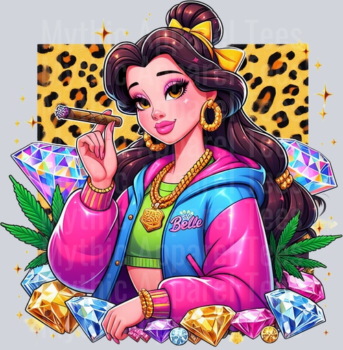 Belle Cheeta Print Jewels Smoking Weed DTF Weed Transfers