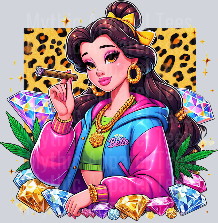 Belle Cheeta Print Jewels Smoking Weed DTF Weed Transfers