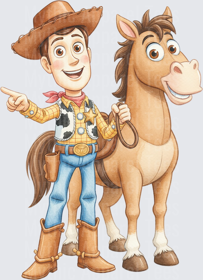 Toy Story 5 Woody and Bullseye Watercolor Cowboy Duo