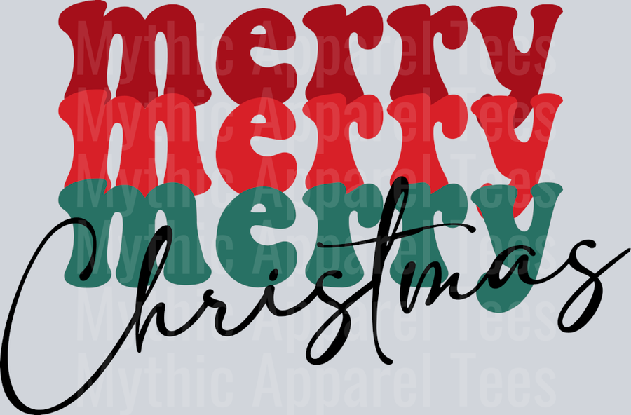 Merry Christmas Script font with red and green DTF Christmas Transfers