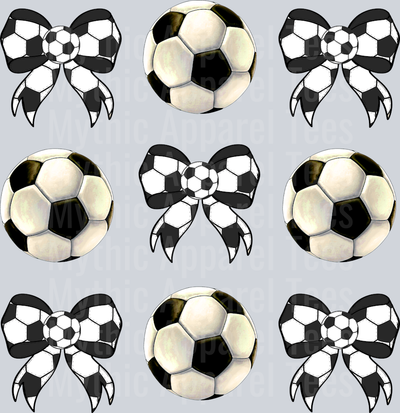 Soccer Repeating pattern with bow and ball cute DTF Sports Transfers