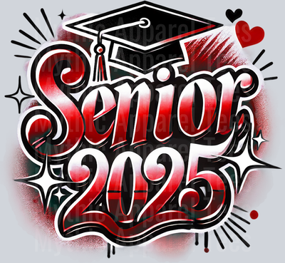 008 Senior 2025 Airbrushed Red DTF 2025 Senior Graduation Transfers