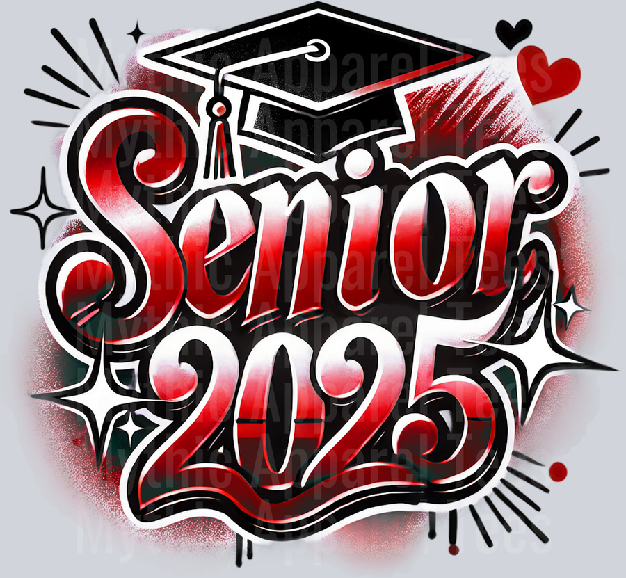 008 Senior 2025 Airbrushed Red DTF 2025 Senior Graduation Transfers