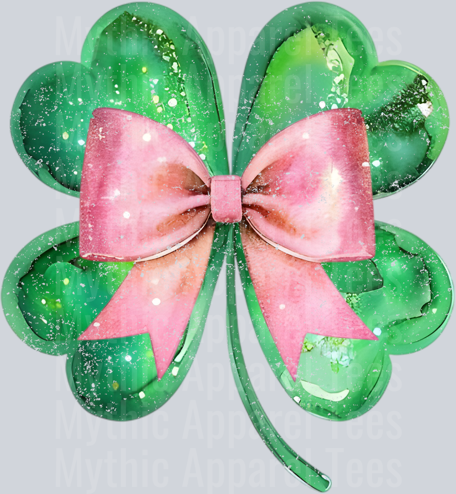 Shamrock Green Shamrock with Pink Bow St Patrick's Day
