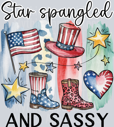 Star spangled and sassy brushstroke DTF Patriotic Transfers