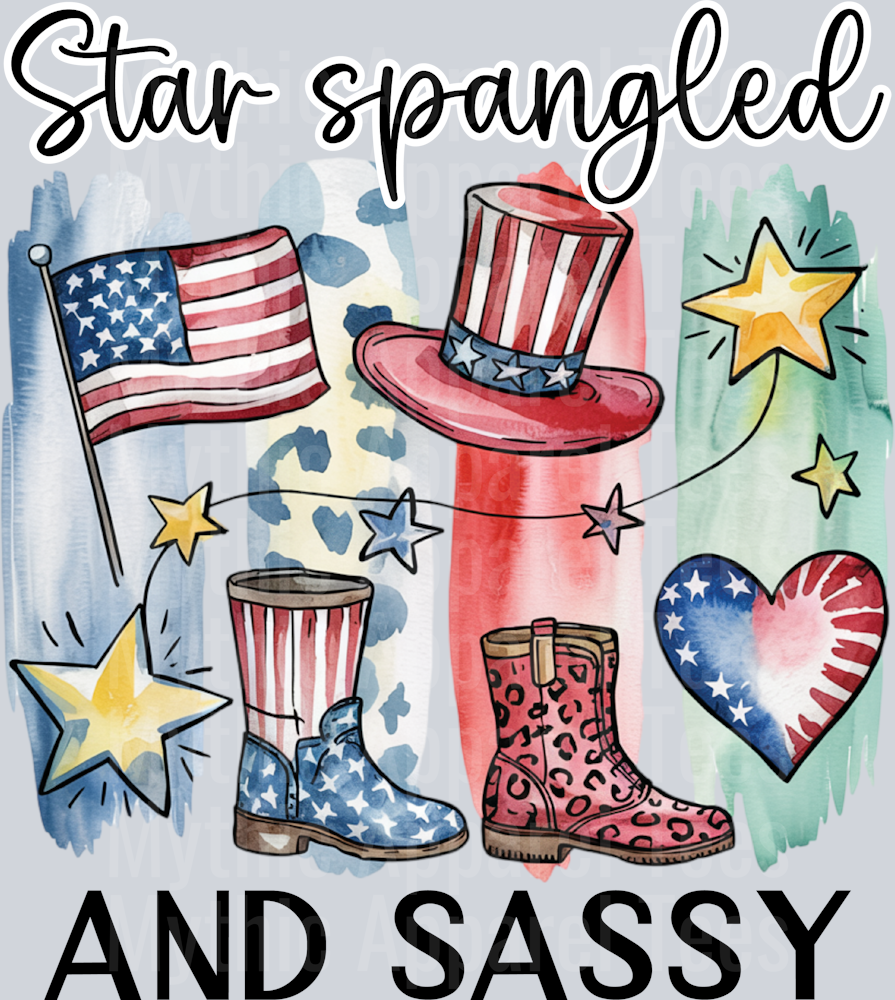 Star spangled and sassy brushstroke DTF Patriotic Transfers