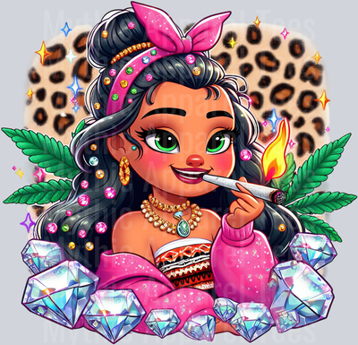 Moana Cheeta Print Jewels Smoking Weed DTF Weed Transfers