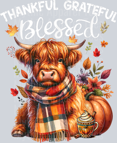 Thankful Grateful Blessed Highland cowFall Y'all Autumn T-Shirt