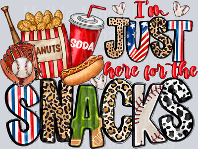 I'm Just Here For The Snacks DTF Baseball Transfers